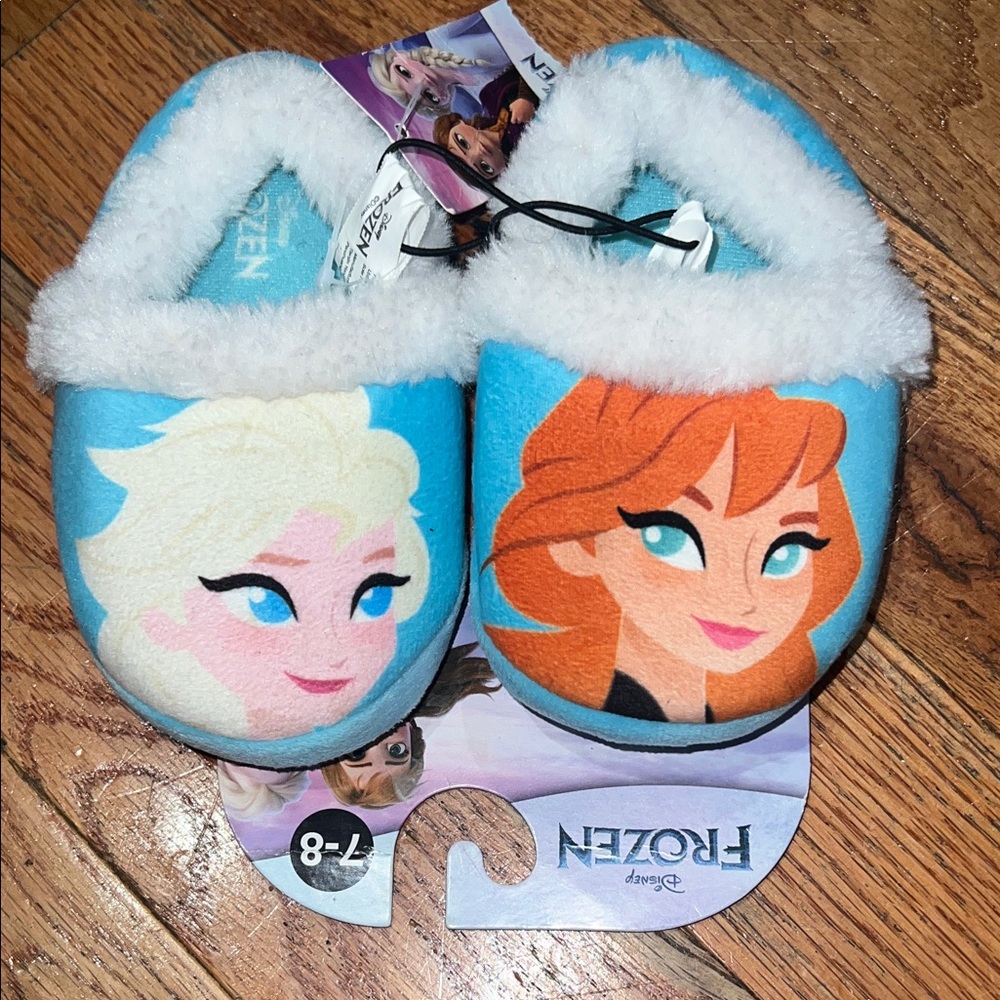 Disney Frozen Blue and White Slippers with Elsa and Anna